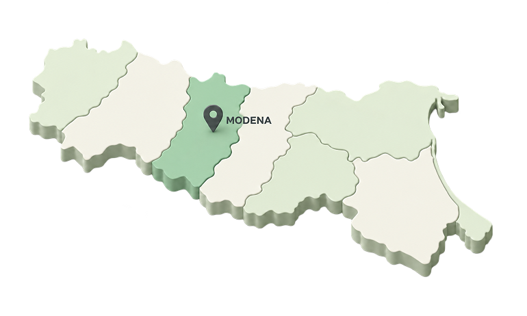 Mappa dell'Emilia-Romagna con Modena evidenziata